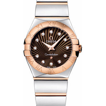 Omega Ladies Constellation Polished Quartz Watch - 24 mm Polished Steel And Red Gold Case - Brown Diamond Dial - Steel And Red Gold Bracelet - 123.20.24.60.63.002