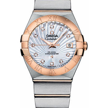 Omega Ladies Constellation Chronometer Watch - 27 mm Brushed Steel And Red Gold Case - Mother-Of-Pearl Supernova Diamond Dial - 123.20.27.20.55.001