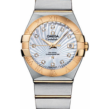Omega Ladies Constellation Chronometer Watch - 27 mm Brushed Steel And Yellow Gold Case - Mother-Of-Pearl Supernova Diamond Dial - 123.20.27.20.55.002