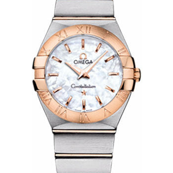 Omega Ladies Constellation Quartz Watch - 27 mm Brushed Steel And Red Gold Case - Mother-Of-Pearl Dial - 123.20.27.60.05.001
