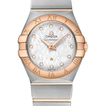 Omega Constellation Quartz Watch - 27 mm Steel And Red Gold Case - White -Silvery Diamond Dial - 123.20.27.60.52.002