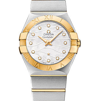Omega Constellation Quartz 27 mm Watch - 27.0 mm Steel And Yellow Gold Case - Mother-Of-Pearl Diamond Dial - Steel Bracelet - 123.20.27.60.55.005