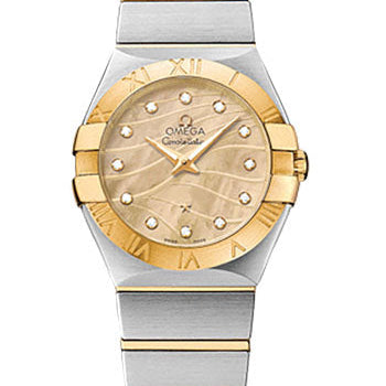 Omega Constellation Quartz 27 mm Watch - 27.0 mm Steel And Yellow Gold Case - 18K Yellow Gold Bezel - Champagne Mother-Of-Pearl Diamond Dial - Steel Bracelet - 123.20.27.60.57.001