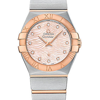 Omega Constellation Quartz Watch - 27 mm Steel Case - 18K Red Gold Bezel - Pink Mother-Of-Pearl Diamond Dial - 123.20.27.60.57.004