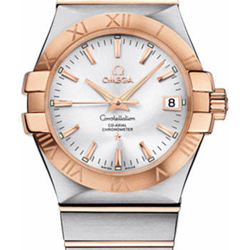 Omega Gents Constellation Chronometer Watch - 35 mm Brushed Steel And Red Gold Case - Silver Dial - 123.20.35.20.02.001