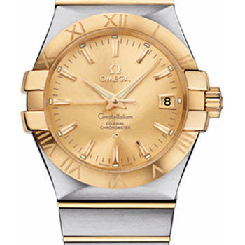 Omega Gents Constellation Chronometer Watch - 35 mm Brushed Steel And Yellow Gold Case - Champagne Dial - 123.20.35.20.08.001