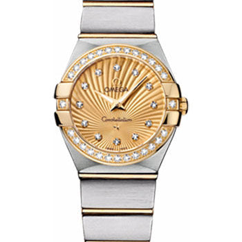Omega Ladies Constellation Quartz Watch - 24 mm Brushed Steel And Yellow Gold Case - Diamond Bezel - Champagne Diamond Dial - 123.25.24.60.58.001