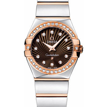 Omega Ladies Constellation Polished Quartz Watch - 24 mm Polished Steel And Red Gold Case - Diamond Bezel - Brown Diamond Dial - Steel And Red Gold Bracelet - 123.25.24.60.63.002