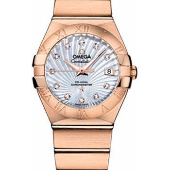 Omega Ladies Constellation Chronometer Watch - 27 mm Brushed Red Gold Case - Mother-Of-Pearl Supernova Diamond Dial - 123.50.27.20.55.001