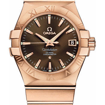 Omega Gents Constellation Chronometer Watch - 35 mm Brushed Red Gold Case - Brown Dial - 123.50.35.20.13.001
