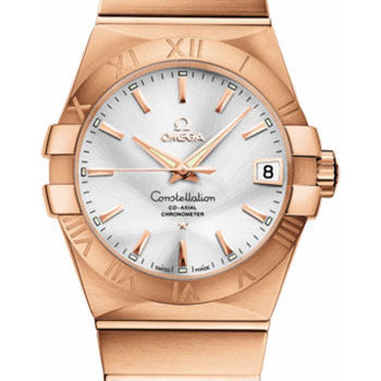 Omega Gents Constellation Chronometer Watch - 38 mm Brushed Red Gold Case - Silver Dial - 123.50.38.21.02.001