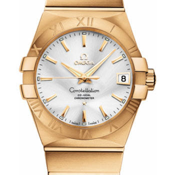 Omega Gents Constellation Chronometer Watch - 38 mm Brushed Yellow Gold Case - Silver Dial - 123.50.38.21.02.002