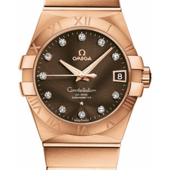Omega Gents Constellation Chronometer Watch - 38 mm Brushed Red Gold Case - Brown Diamond Dial - 123.50.38.21.63.001