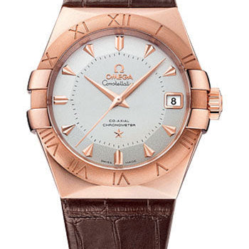 Omega Constellation Co-Axial Segna Gold Limited Edition of 1952 Watch - 38 mm Polished Sedna Gold Case - Brushed Sedna Gold Bezel - Silver Dial - Brown Leather Strap - 123.53.38.21.02.001