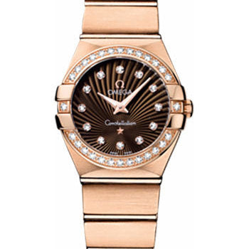 Omega Ladies Constellation Quartz Watch - 24 mm Brushed Red Gold Case - Diamond Bezel - Brown Diamond Dial - 123.55.24.60.63.001