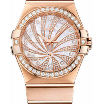 Omega Ladies Constellation Luxury Edition Watch - 35 mm Brushed Red Gold Case - Diamond Bezel - Mother-Of-Pearl Diamond Dial - 123.55.35.20.55.002