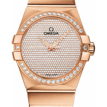 Omega Gents Constellation Jewellery Watch - 38 mm Brushed Red Gold Case - Diamond Bezel - Diamond Paved Dial - 123.55.38.20.99.004