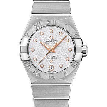 Omega Constellation Co-Axial Master Chronometer Watch - 27 mm Steel Case - Silk-Like Pattern White -Silvery Diamond Dial - 127.10.27.20.52.001