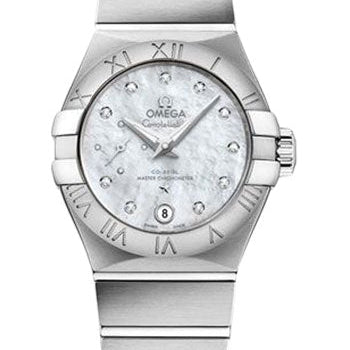 Omega Constellation Co-Axial Master CHRONOMETER Small Seconds Petite Seconde Watch - 27 mm Steel Case - White Mother-Of-Pearl Diamond Dial - 127.10.27.20.55.001