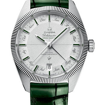 Omega Constellation Globemaster Co-Axial Master Chronometer Annual Calendar Limited Edition of 52 Watch - 41 mm Platinum Case - Platinum Dial - Green Leather Strap - 130.93.41.22.99.002