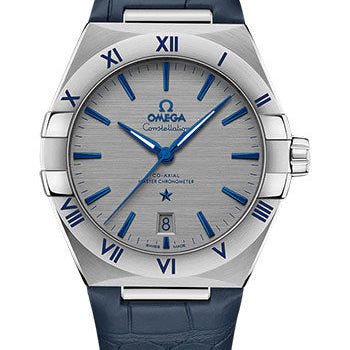 Omega Constellation OMEGA Co-Axial Master Chronometer - 39 mm Steel Case - Tally- Ruthenium-Grey Dial - Blue Leather Strap - 131.13.39.20.06.002