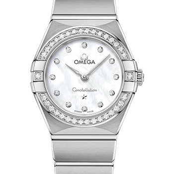 Omega Constellation Manhattan Quartz Watch - 25 mm Steel Case - Diamond-Paved Bezel - Mother-Of-Pearl Diamond Dial - 131.15.25.60.55.001