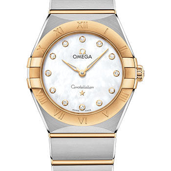 Omega Constellation Manhattan Quartz Watch - 28 mm Steel And Yellow Gold Case - Mother-Of-Pearl Diamond Dial - 131.20.28.60.55.002