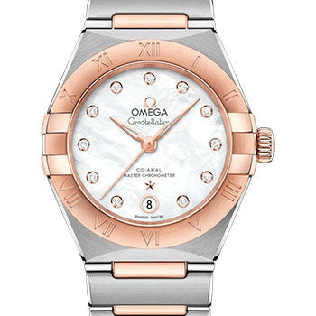 Omega Constellation Manhattan Co-Axial Master Chronometer Watch - 29 mm Steel And Sedna Gold Case - Mother-Of-Pearl Diamond Dial - 131.20.29.20.55.001