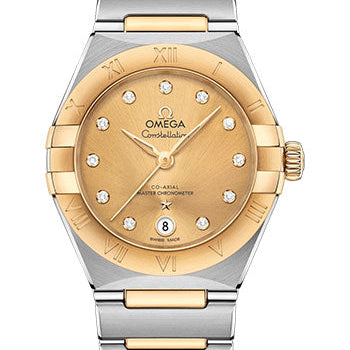 Omega Constellation Manhattan Co-Axial Master Chronometer Watch - 29 mm Steel And Yellow Gold Case - Champagne Diamond Dial - 131.20.29.20.58.001