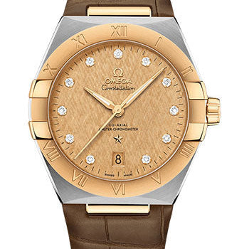 Omega Constellation OMEGA Co-Axial Master Chronometer - 39 mm Steel And Yellow Gold Case - Champagne Diamond Dial - Brown Leather Strap - 131.23.39.20.58.001