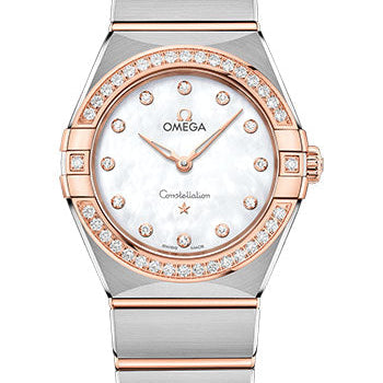 Omega Constellation Manhattan Quartz Watch - 28 mm Steel And Sedna Gold Case - Diamond-Paved Bezel - Mother-Of-Pearl Diamond Dial - 131.25.28.60.55.001