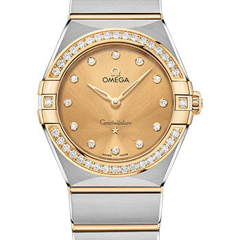 Omega Constellation Manhattan Quartz Watch - 28 mm Steel And Yellow Gold Case - Diamond-Paved Bezel - Champagne Diamond Dial - 131.25.28.60.58.001