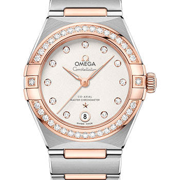 Omega Constellation Manhattan Co-Axial Master Chronometer Watch - 29 mm Steel And Sedna Gold Case - Diamond-Paved Bezel - Crystal White Silvery Diamond Dial - 131.25.29.20.52.001