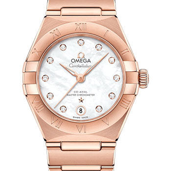 Omega Constellation Manhattan Co-Axial Master Chronometer Watch - 29 mm Sedna Gold Case - Mother-Of-Pearl Diamond Dial - 131.50.29.20.55.001