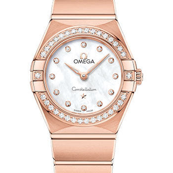Omega Constellation Manhattan Quartz Watch - 25 mm Sedna Gold Case - Diamond-Paved Bezel - Mother-Of-Pearl Diamond Dial - 131.55.25.60.55.001
