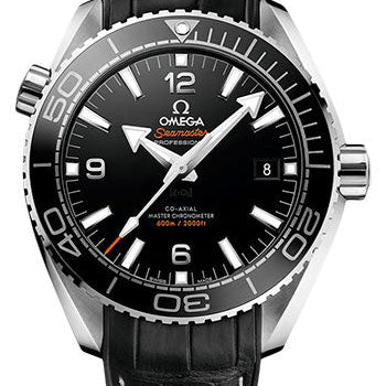 Omega Planet Ocean 600 M Omega Co-axial Master Chronometer Watch - 43.5 mm Steel Case - Unidirectional Black Ceramic Bezel - Black Ceramic Dial - Black Leather Strap - 215.33.44.21.01.001