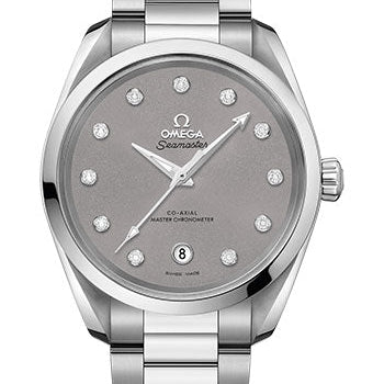 Omega Seamaster Aqua Terra 150M Co-Axial Master Chronometer Ladies Watch - 38 mm Steel Case - Shimmer Velvet-Grey Diamond Dial - 220.10.38.20.56.001