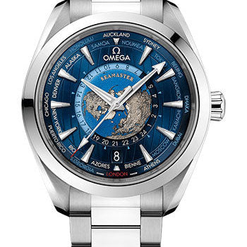 Omega Seamaster Aqua Terra 150M Omega Co-Axial Master Chronometer GMT Worldtimer - 43 mm Steel Case - Blue Dial - 220.10.43.22.03.001