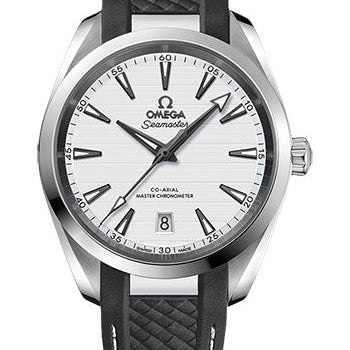 Omega Aqua Terra 150M Co-Axial Master Chronometer Watch - 38 mm Steel Case - Silvery Dial - Grey Structured Rubber Strap - 220.12.38.20.02.001