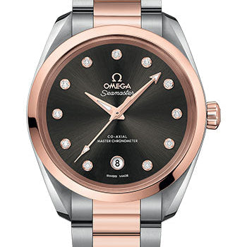 Omega Seamaster Aqua Terra 150M Co-Axial Master Chronometer Ladies Watch - 38 mm Steel And Sedna Gold Case - Glossy Grey Diamond Dial - 220.20.38.20.56.001