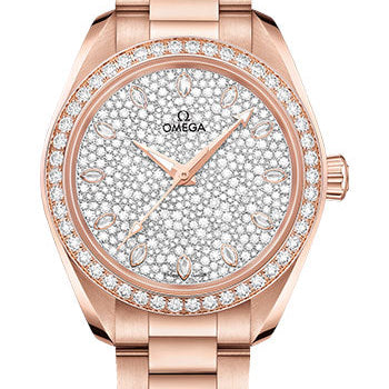 Omega Seamaster Aqua Terra 150M Co-Axial Master Chronometer Watch - 34 mm Sedna Gold Case - Diamond-Set Bezel - Radiant Diamond Dial - 220.55.34.20.99.003