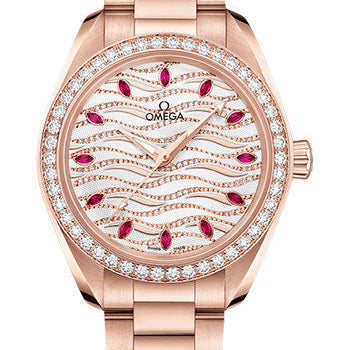 Omega Seamaster Aqua Terra 150M Omega Co-Axial Master Chronometer - 34 mm Sedna Gold Case - Diamond Bezel - White Diamond Wave Ruby Dial - 220.55.34.20.99.004