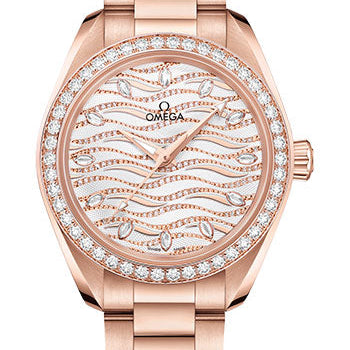 Omega Seamaster Aqua Terra 150M Co-Axial Master Chronometer Watch - 34 mm Sedna Gold Case - Diamond-Set Bezel - Radiant Diamond Dial - 220.55.34.20.99.006