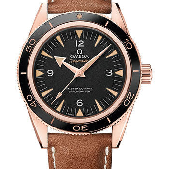 Omega Seamaster 300 Omega Master Co-Axial Watch - 41 mm Sedna Gold Case - Ceramic Bezel - Black Dial - Brown Leather Strap - 233.62.41.21.01.002