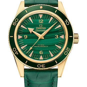 Omega Seamaster 300 Omega Co-Axial Master Chronometer - 41 mm Yellow Gold Case - Deep Green Dial - Green Leather Strap - 234.63.41.21.99.001