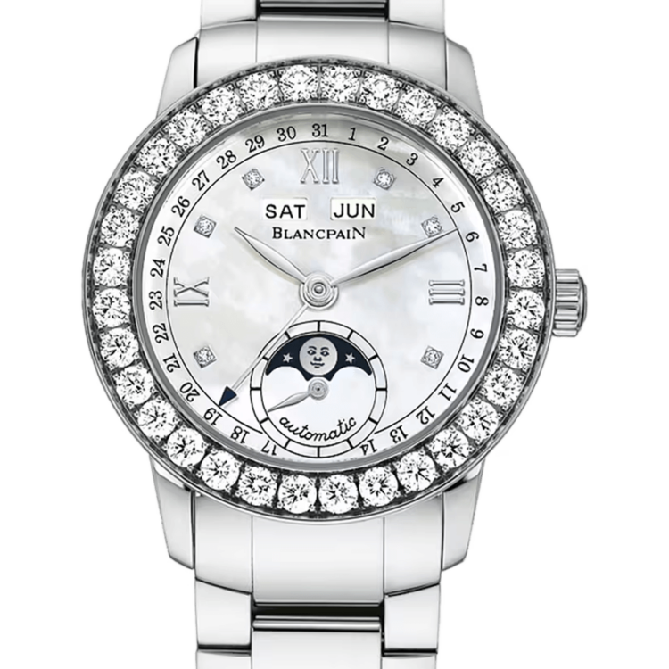 Blancpain Ladybird Quantieme Complet Mother of Pearl White Gold Diamond Ladies Watch - 2360 1991A 75A