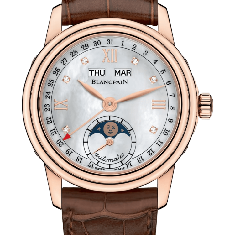 Blancpain Ladybird Quantieme Complet Mother of Pearl Red Gold Alligator Ladies Watch - 2360 3691A 55A