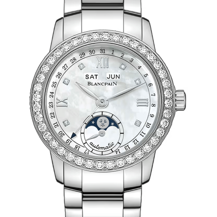 Blancpain Ladybird Quantieme Complet Mother of Pearl Diamond Steel Ladies Watch - 2360 4691A 71A