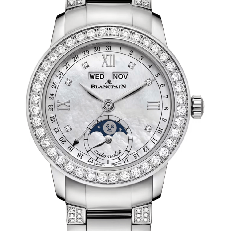 Blancpain Ladybird Quantieme Complet Mother of Pearl Steel Diamond Ladies Watch - 2360 4691A 87B