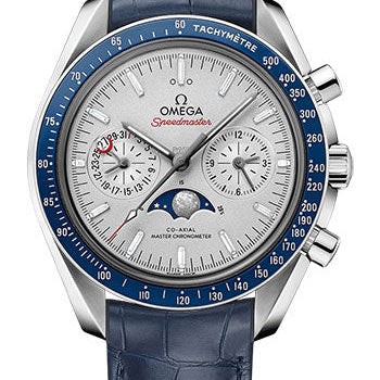 Omega Speedmaster Moonwatch Omega Co-Axial Master Chronometer Moonphase Chronograph - 44.25 mm Platinum Case - Platinum-Gold Diamond Dial - Blue Leather Strap - 304.93.44.52.99.004